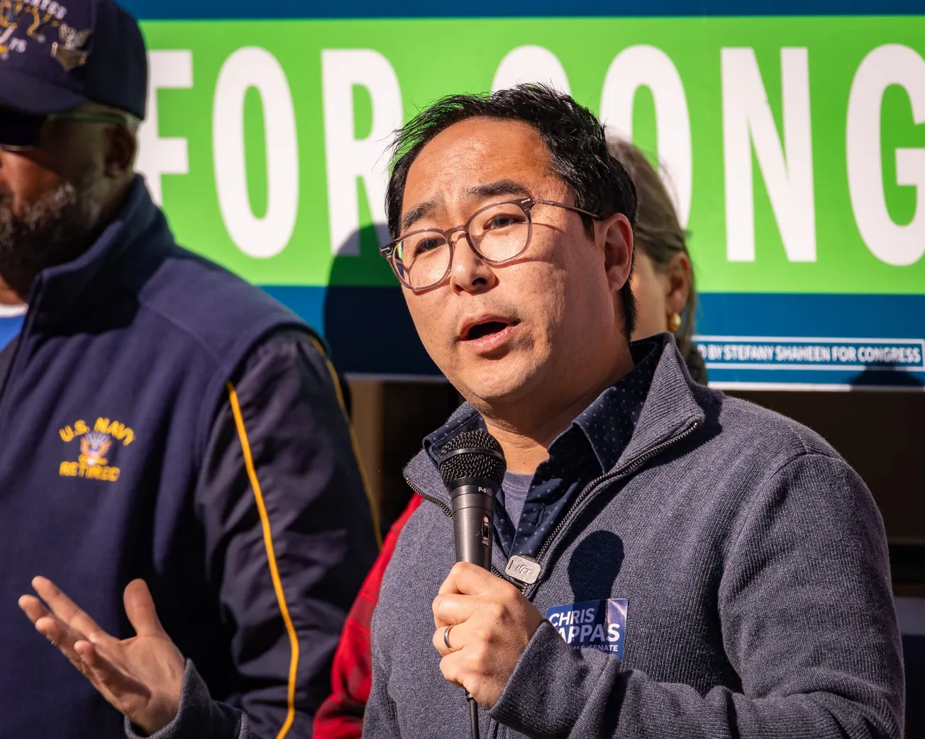 Sen.  Andy Kim urges campaign volunteers to make personal case for Pappas