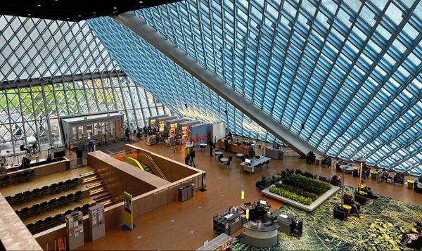 the interior of seattle's magnificent central library.