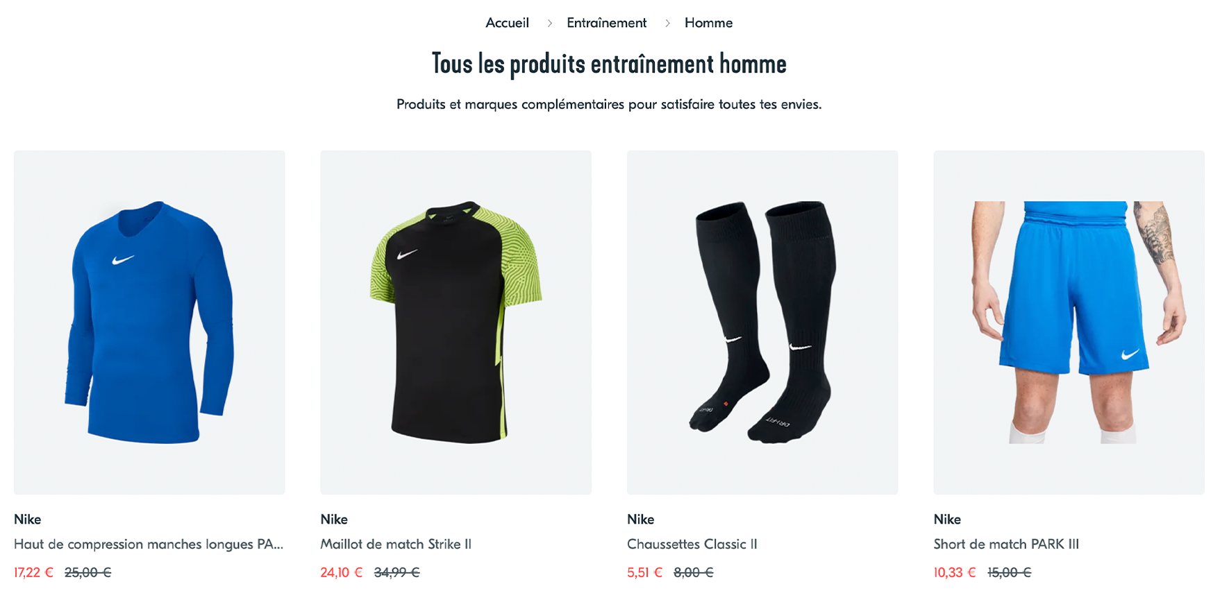 Capture d'écran d'une boutique en ligne Grinta