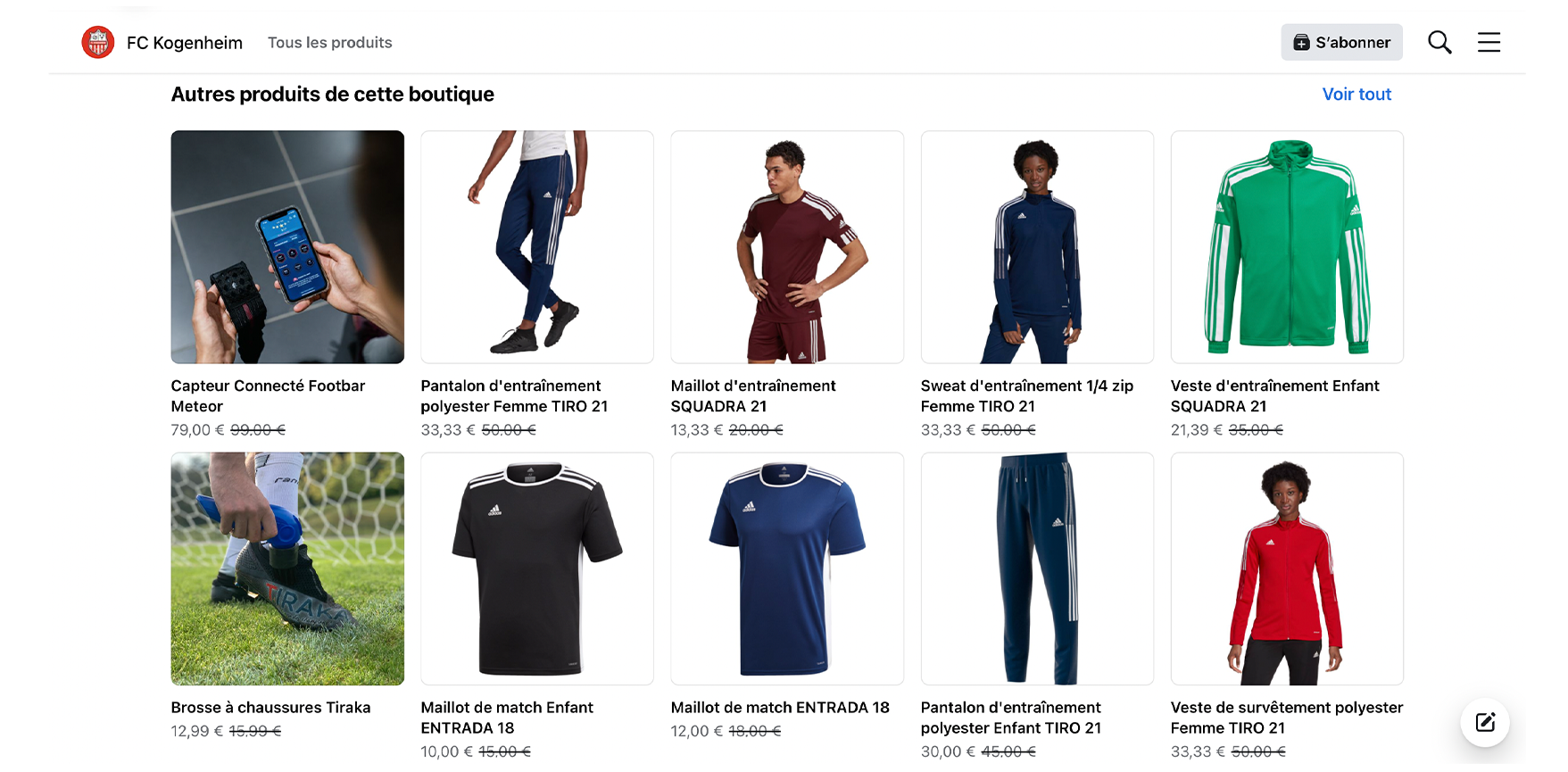 Capture d'écran du Facebook Shop du club FC Kogenheim