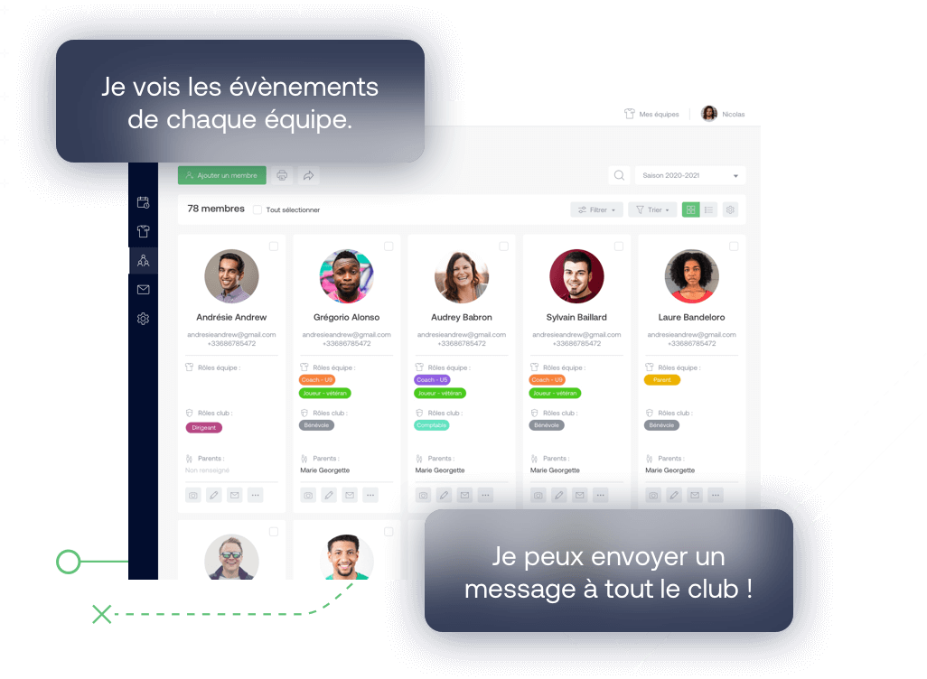 Capture d'écran de l'onglet "membres" sur SportEasy