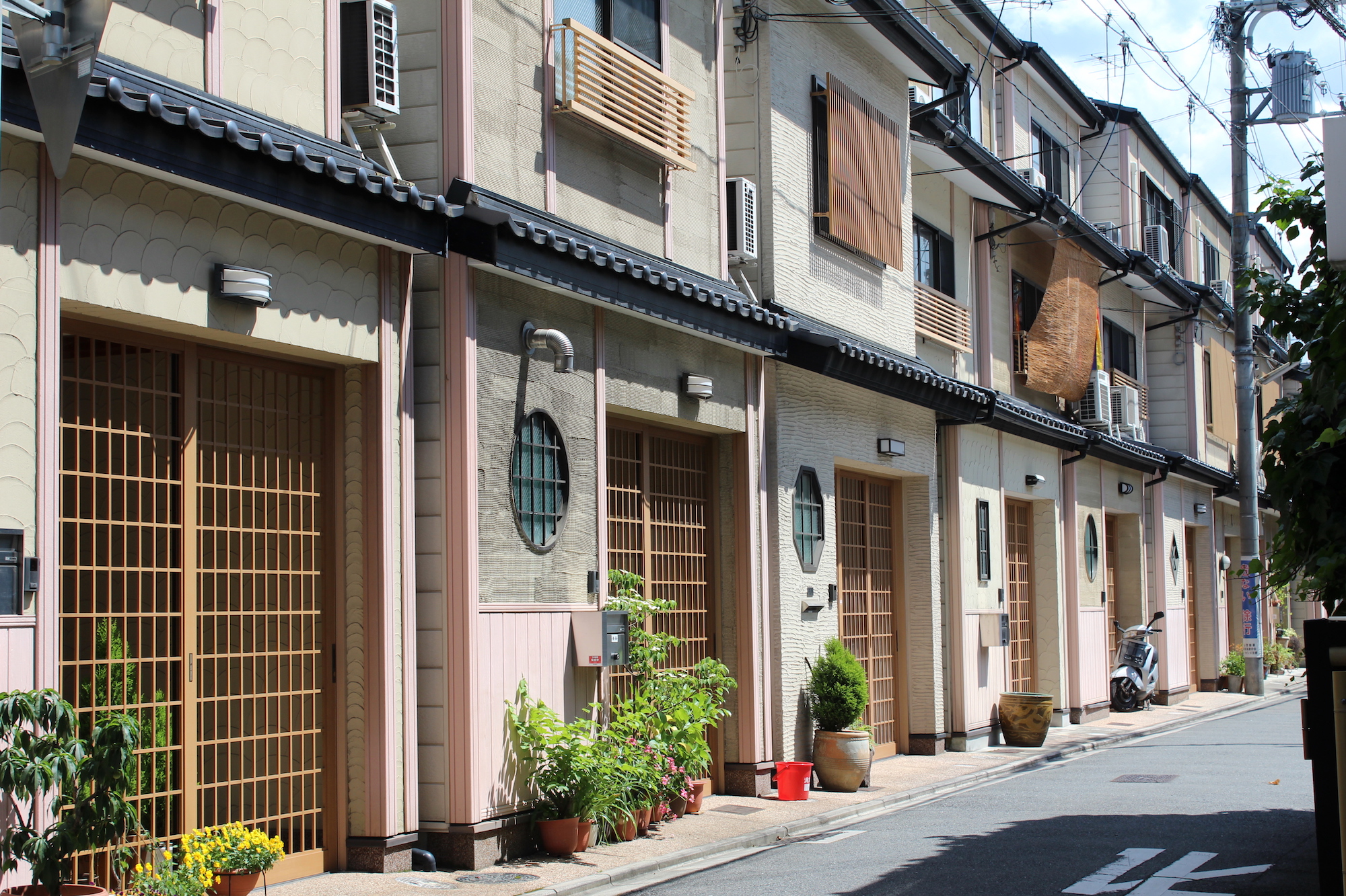 A compact row of homes in Kyoto