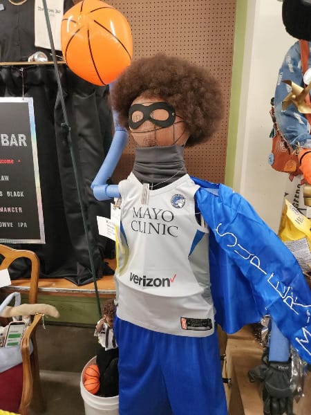 Homemade scarecrow designed to look like Olivia Miles