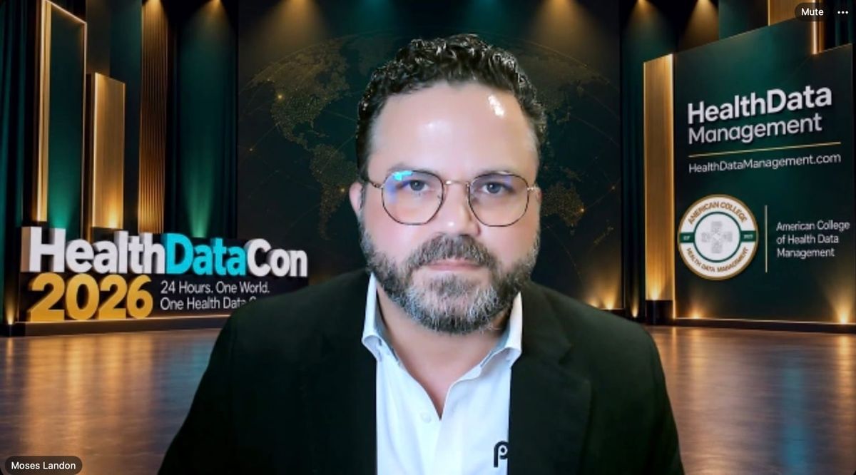 Moses Landon presenting at HealthDataCon 2026.