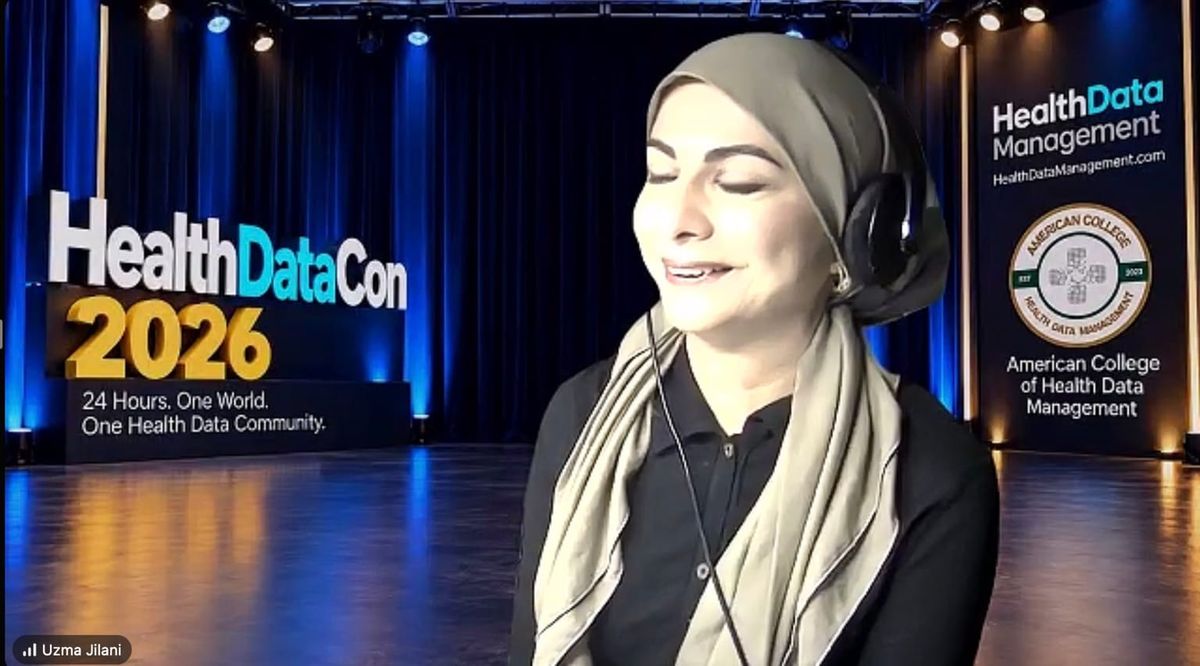 Uzma Jilani presenting at HealthDataCon 2026.