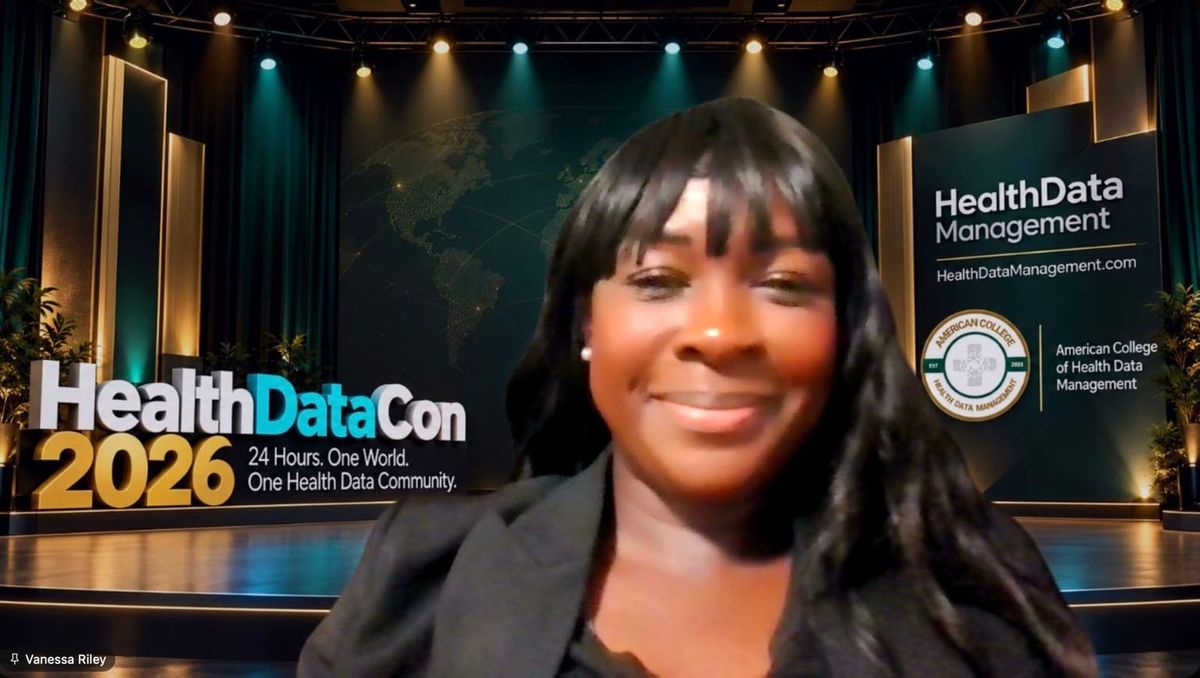 Vanessa Riley at HealthDataCon 2026, where she co-presented with Sonya Curtis on nursing and healthcare AI across borders.