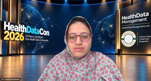 Fatema Ravatwala presenting at HealthDataCon 2026.