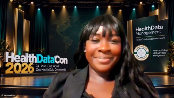 Vanessa Riley at HealthDataCon 2026, where she co-presented with Sonya Curtis on nursing and healthcare AI across borders.