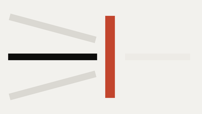 Three outputs at different angles, one bar they must cross, an abstract cut-paper illustration for the article “AI Needs Verifiers. We Are Training Ourselves Not to Think.”