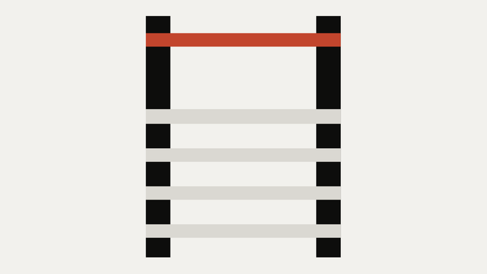 A ladder with the rung below the top removed, an abstract cut-paper illustration for the article “AI Didn't Take Your Job. It Took Your Successor's.”
