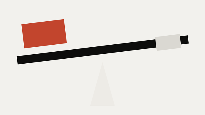 The initiative you cannot put down, tipping the beam, an abstract cut-paper illustration for the article “When Success Becomes Your Identity”