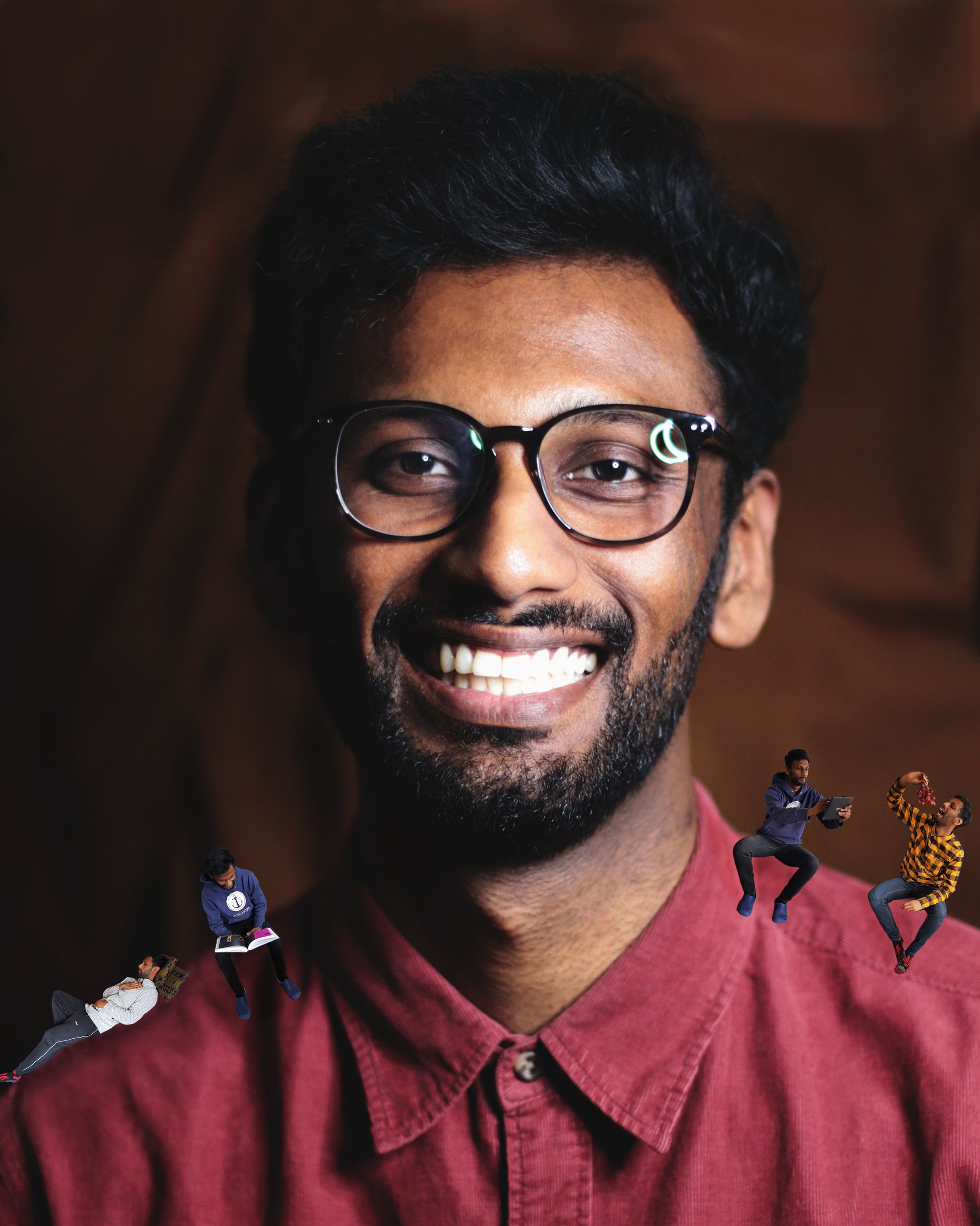 Picture of me in four different stages: Sleeping, Learning, Planning and Eating