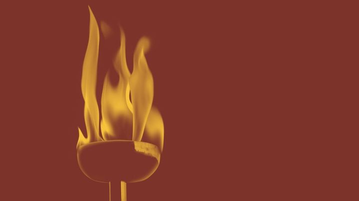 A photo of the Olympic torch. You can just see the top of it which is a sort of bowl on a pike with big flames spouting from the tip.