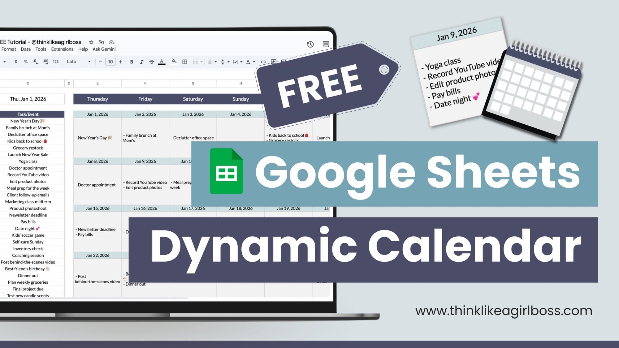 Dynamic Calendar Google Sheets Template (Free Download)