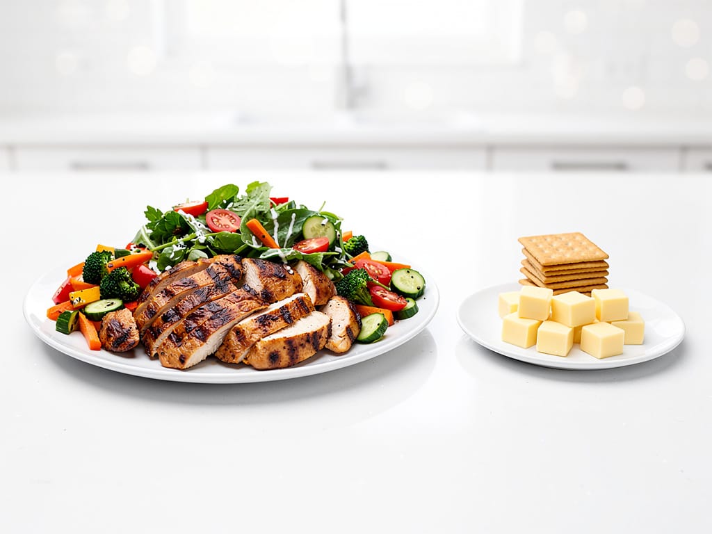 High volume meal prep versus low volume snack comparison on kitchen counter
