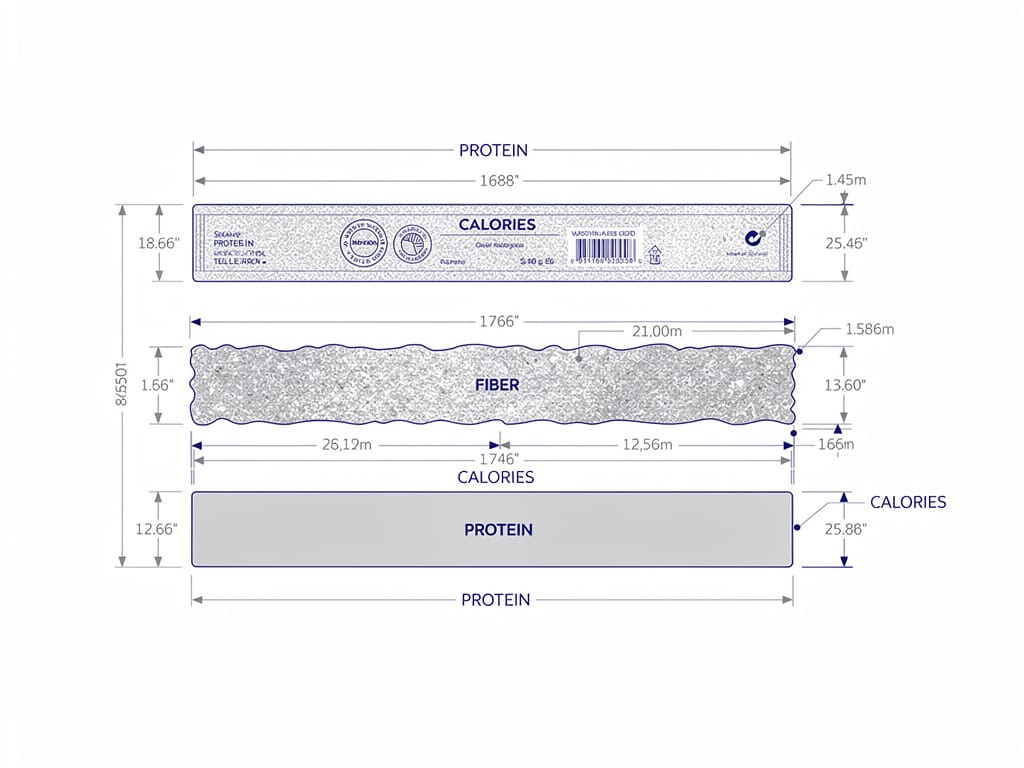 A blueprint diagram analyzing the nutritional components of a protein bar.