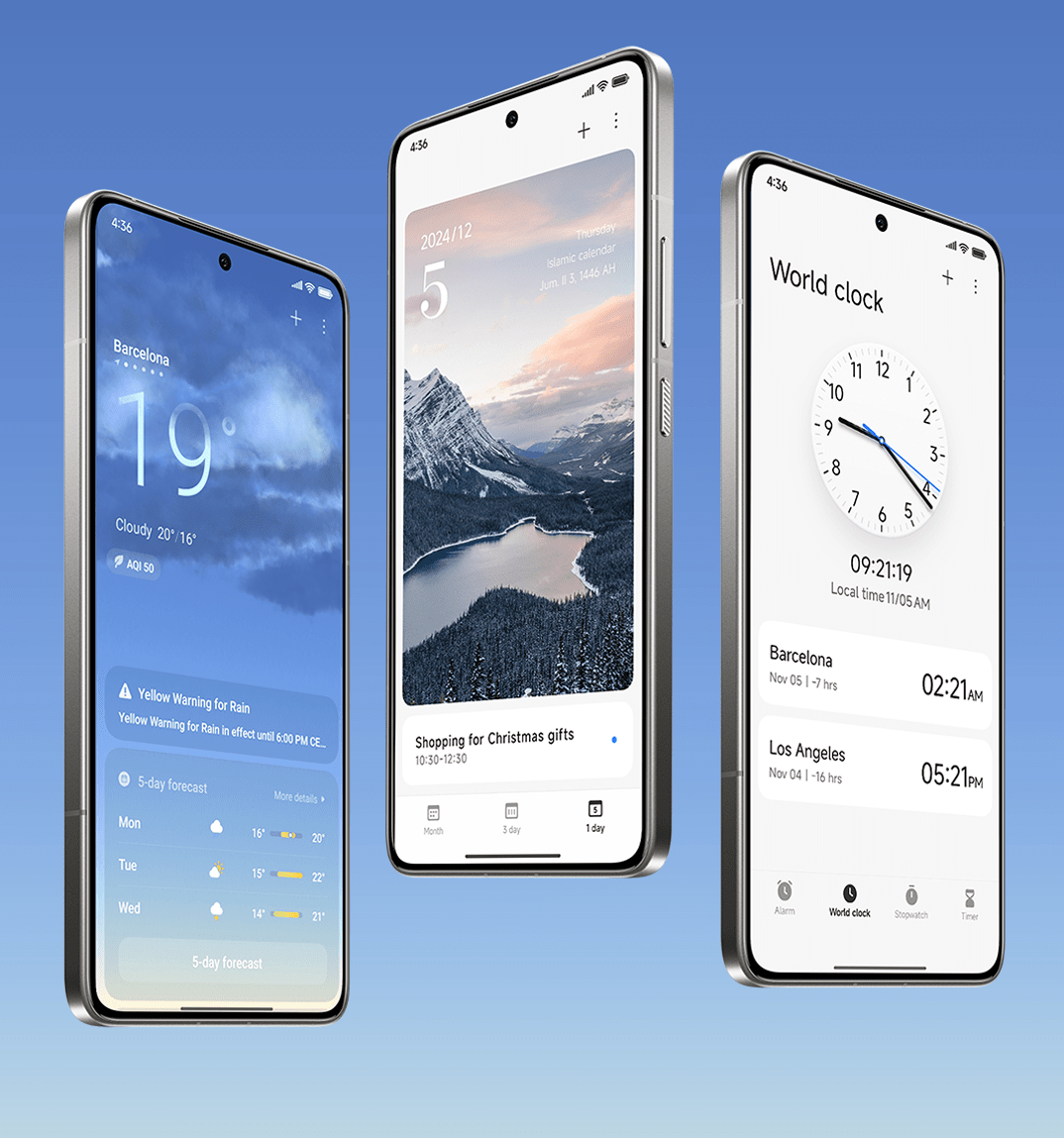 Updated Weather, Calendar, and Clock apps in Xiaomi's HyperOS 2 software.