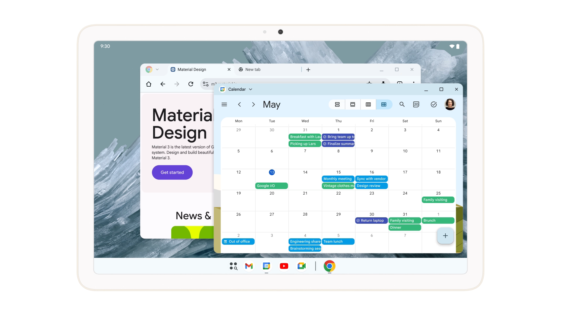 A photo showing the new windowed mode in Android 16 on a Pixel Tablet.