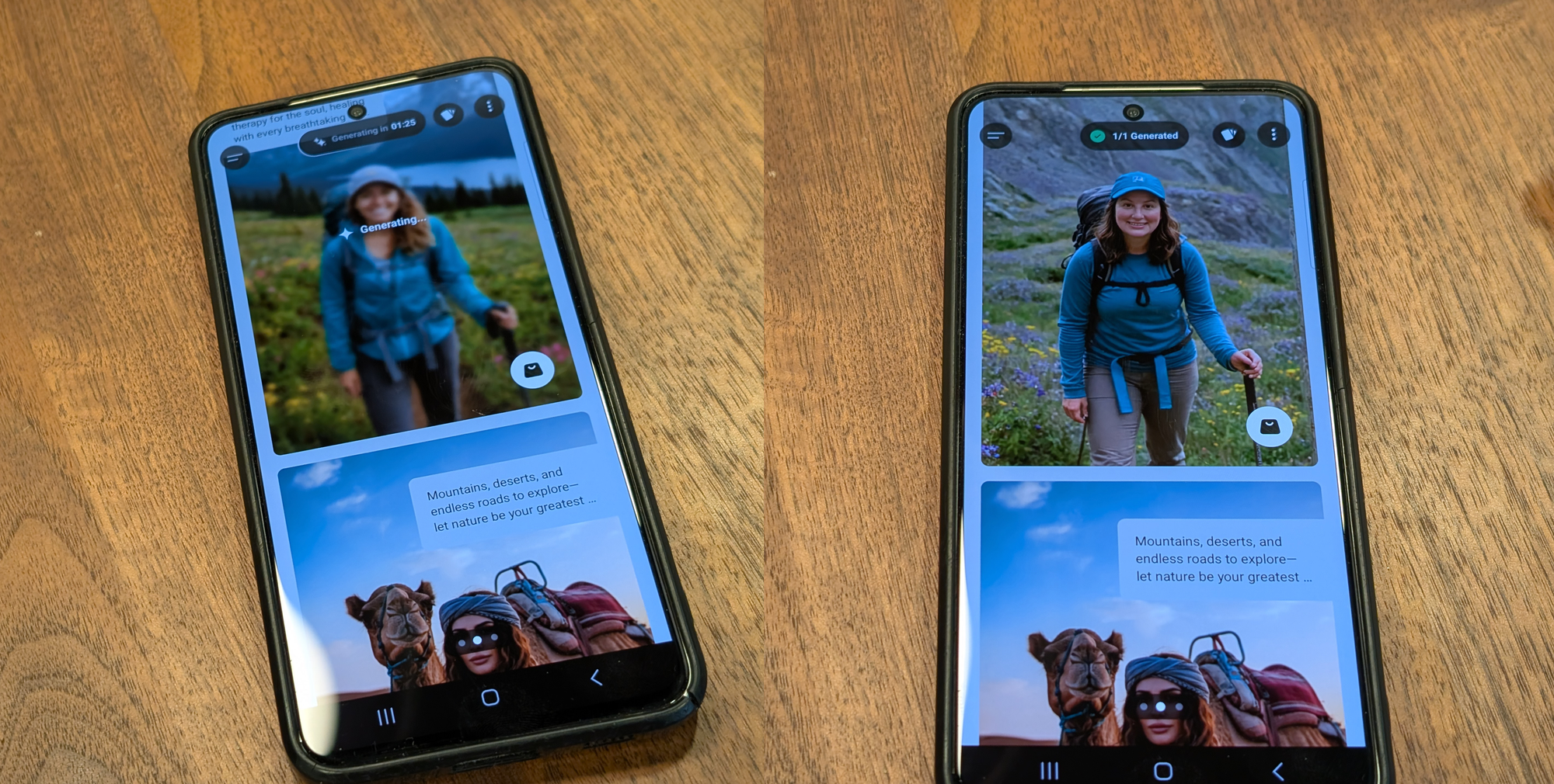 A photo showing the before and after of an AI generated image. 
