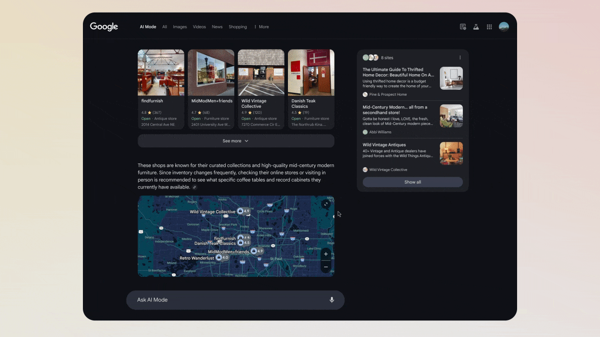 A screenshot of AI Mode in Google Search 