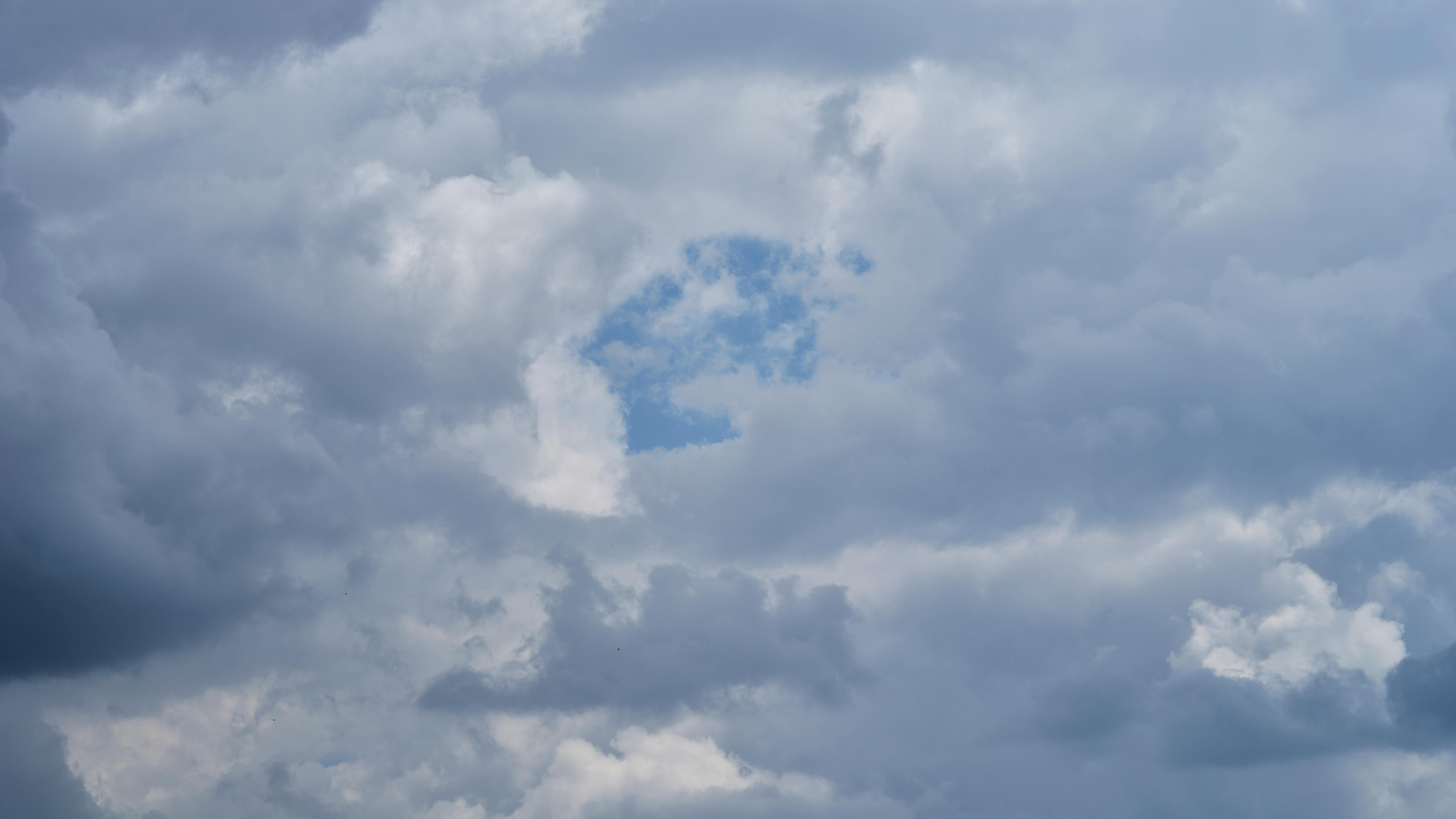 A photo of a cloudy sky. You know that a storm is on its way. But it's eerily nice and calm right before it strikes.