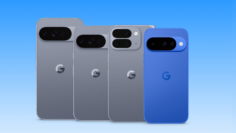 A photo of the entire Pixel 10 lineup on a gradient background 