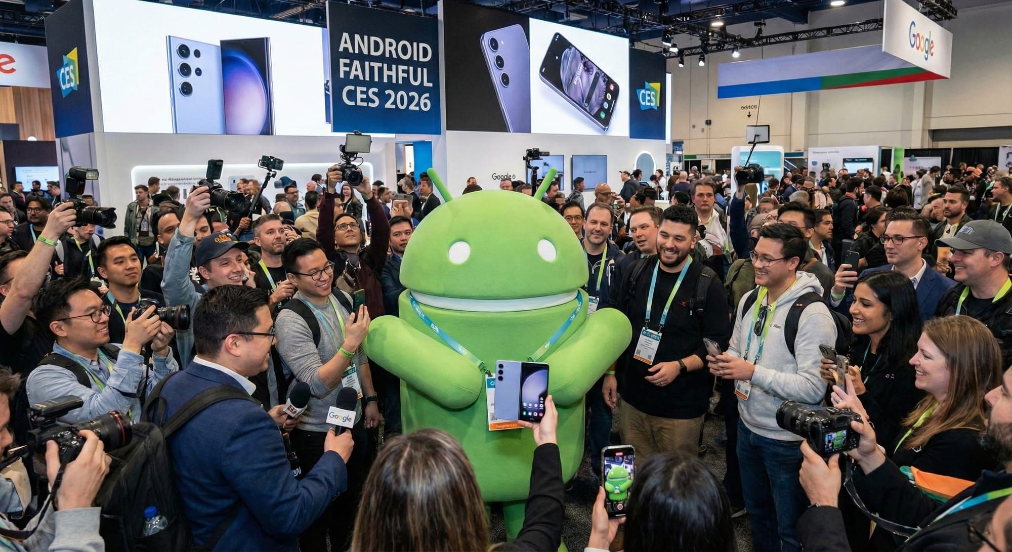 Image is AI generated. Android bot in the midst of spectacle at CES 2026