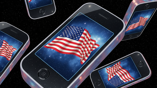 A photo of flying patriotic smartphones. AI generated.