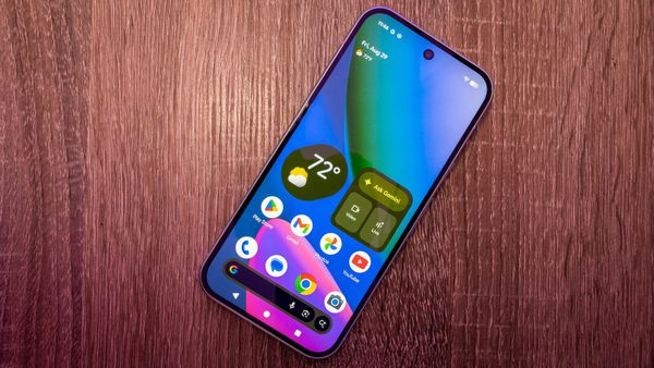 A photo of the Pixel 10 with the display on 