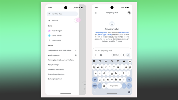 A screenshot of the Temporary Chats feature 