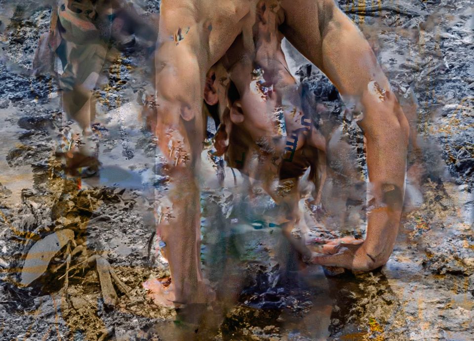 Reverse Crab Crawling Ghost in a Burn Yard,  5-29-2023 (AI generative sketch)