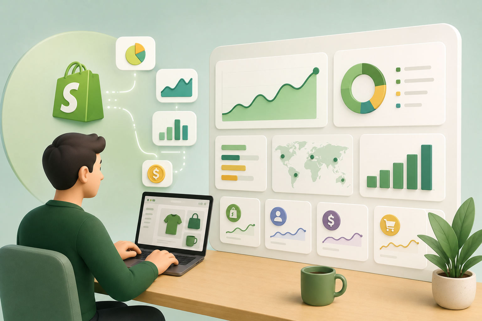 A business analyst using Shopify to generate ecommerce reports and analytics dashboards.
