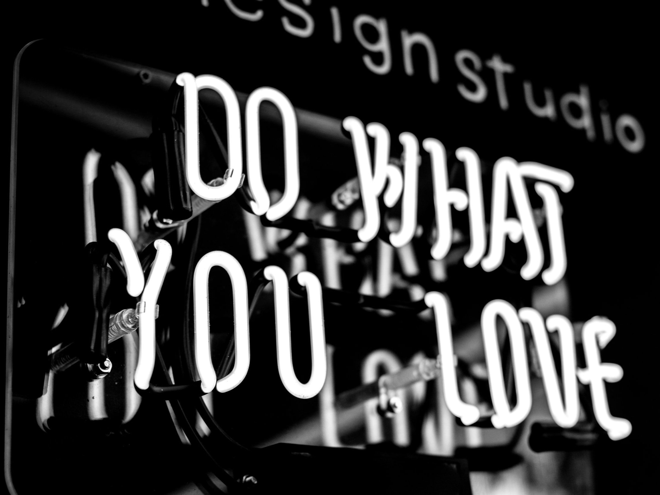 Neon lights spell "Do What You Love."