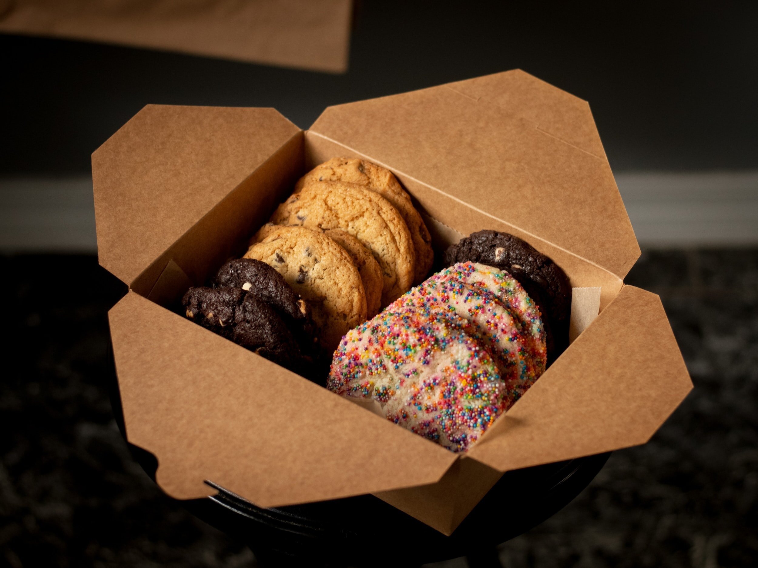 A variety of baked cookies in a simple but charming gift package