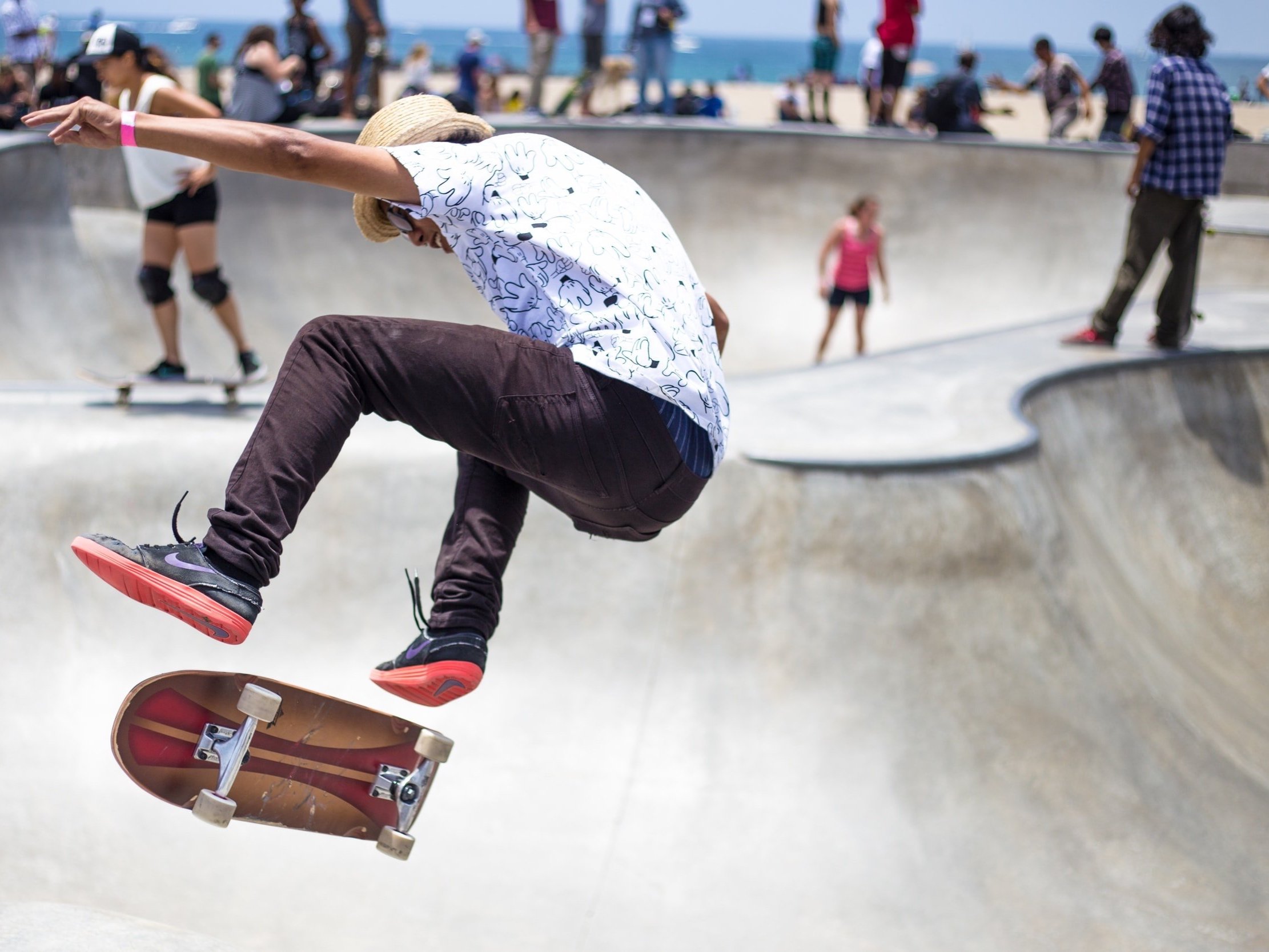 A skateboarder near the beach