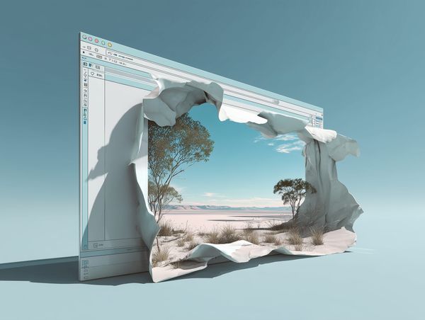 Torn browser window revealing a tranquil natural scene—symbolising mental clarity beyond digital distraction.