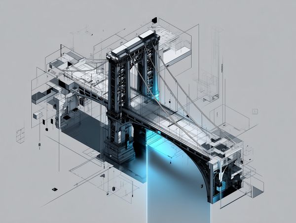 Abstract blueprint-style bridge with cyan glow, symbolising the link between making and learning.