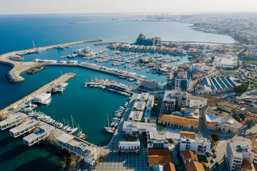 Aerial view of Limassol, Cyprus, showing its marina and coastal high-rise developments