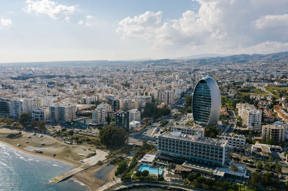 Modern office and residential buildings in a coastal Cypriot city