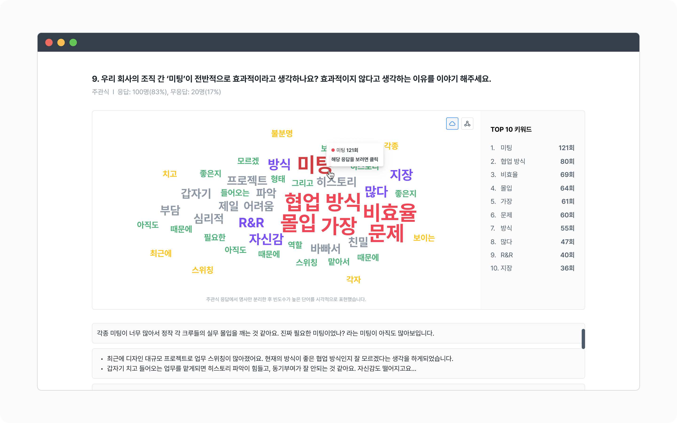 (예시) 레몬베이스의 주관식 답변 워드 클라우드
