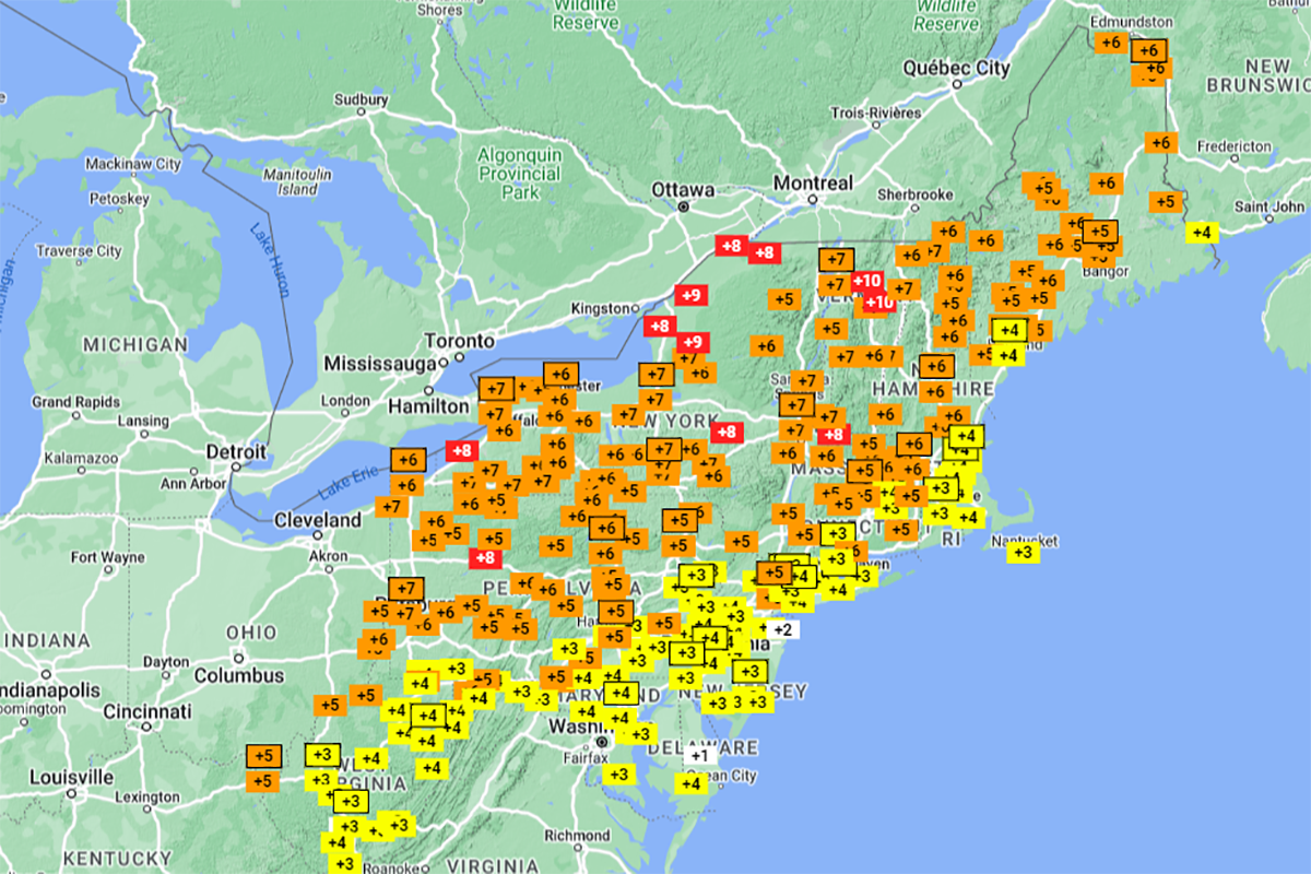 December, 2023 through February, 2024 mean temperature departure from 1991-2020 climate normals provided by NOAA's Applied Climate Information System.