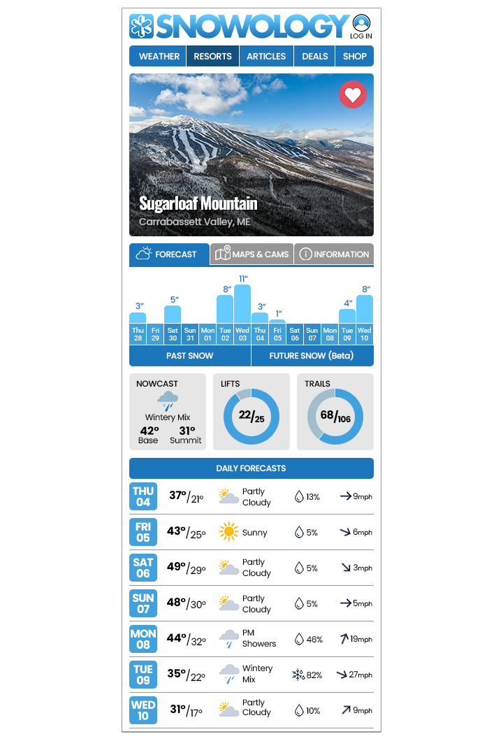 This will be how you will navigate resort weather and information on our new site.