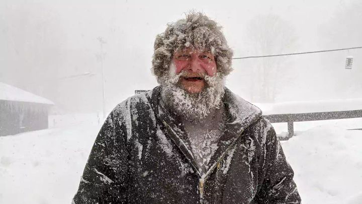 Otis in his half-yeti state greeting us at the lift at McCauley Mountain.