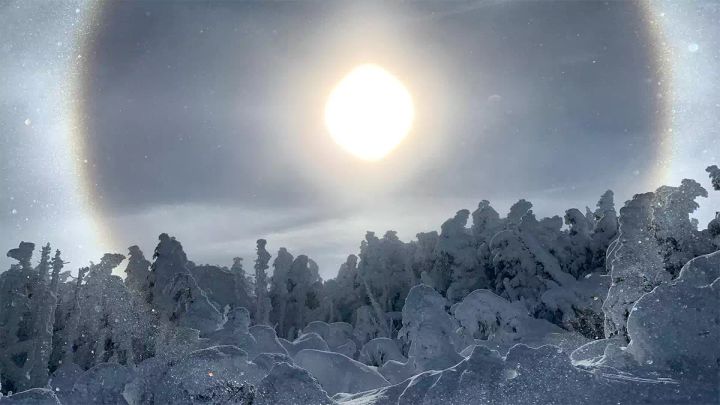 Last Friday saw light pillars and sundogs with fine ice crystals hanging in the air. 📷 Cannon Mountain