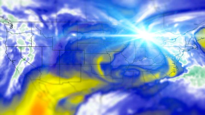 Artistic rendering of GFS modeled water vapor.