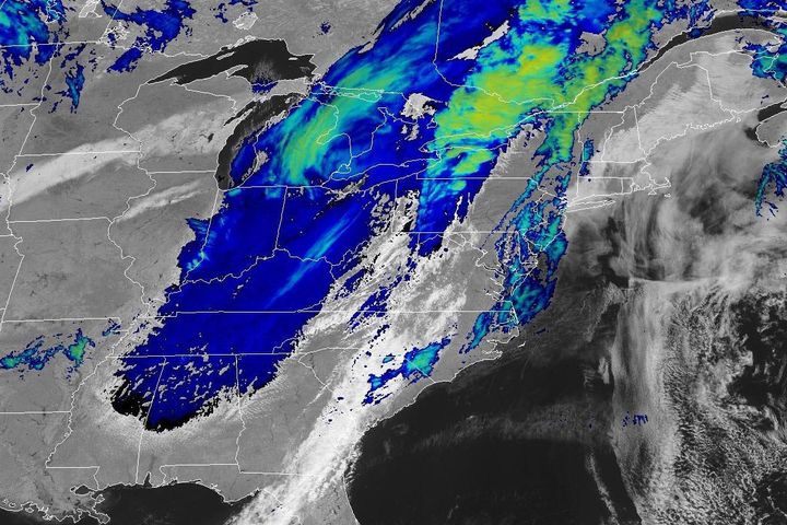 GOES-16 sandwiched visible and IR bands.