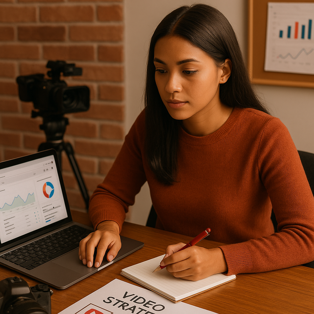 Creador revisando herramientas de eliminación de deepfakes en YouTube en la pantalla de un portátil