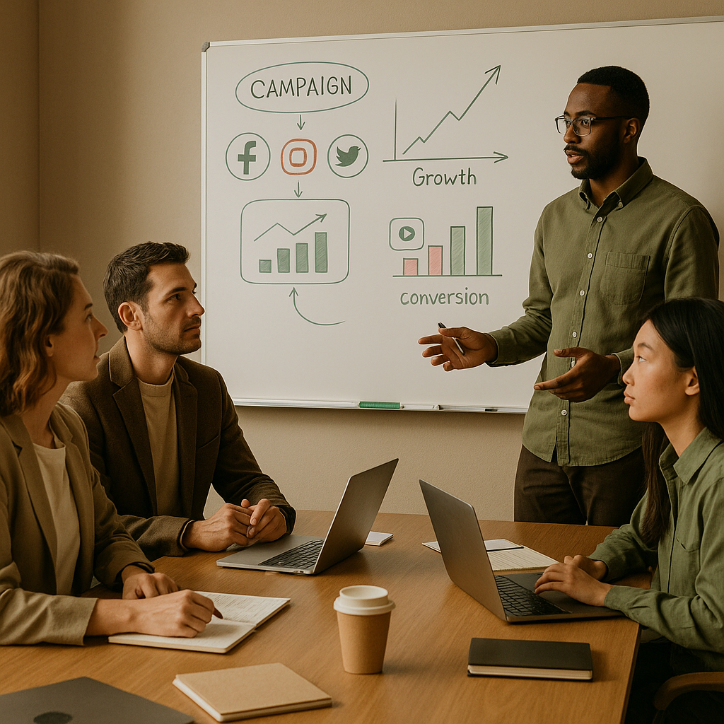 Analytisch dashboard met AEO-metrics voor een social media marketing strategie in 2026.