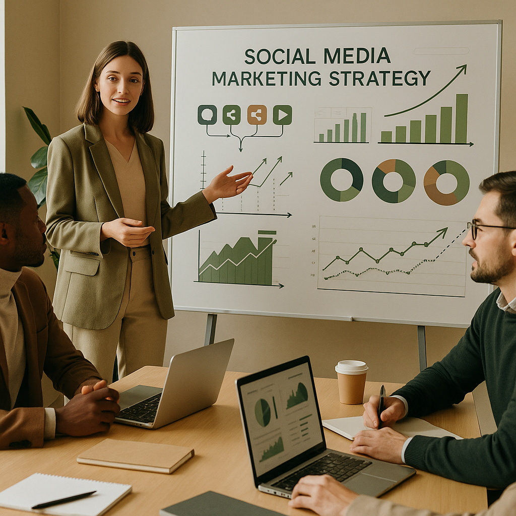 Analyse-Dashboard mit AEO-Metriken für eine Social Media Marketing Strategie im Jahr 2026.