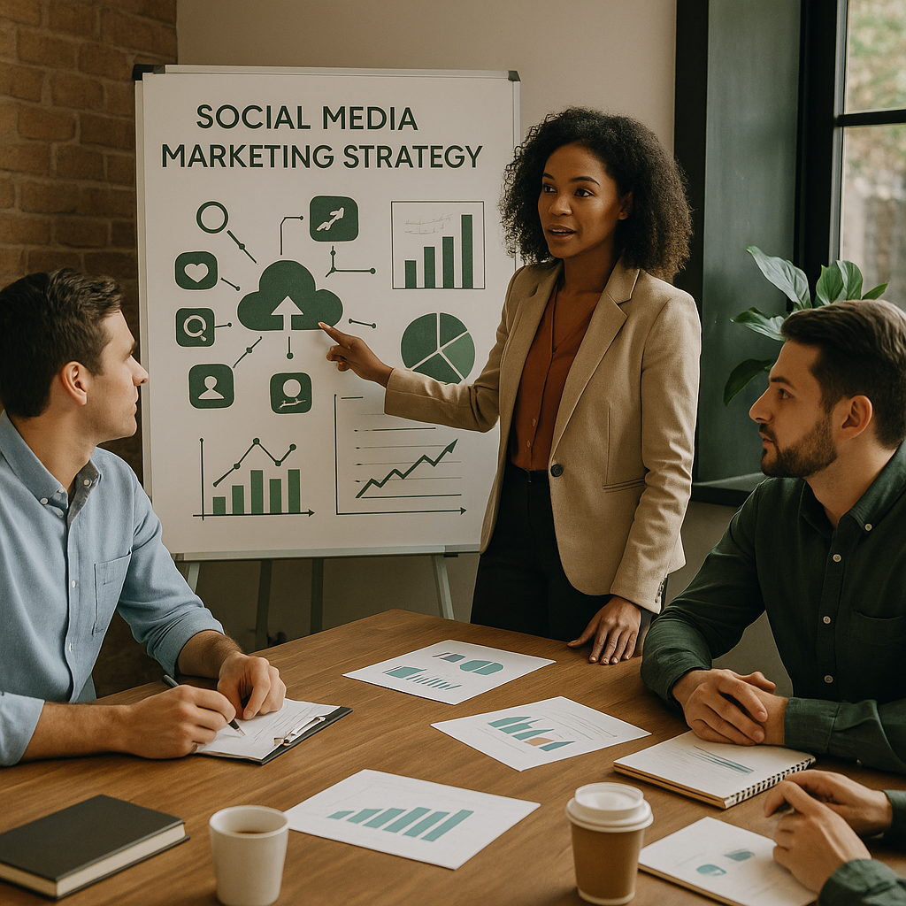 B2B marketingteam bekijkt een dashboard voor AEO-strategie en answer engine zichtbaarheid in 2026